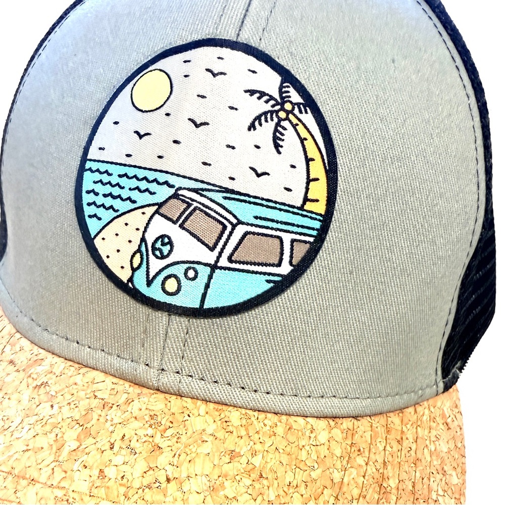 San Diego Hat Company Blue Gray Cork Brim Trucker Hat with Beach Patch - Picture 4 of 4